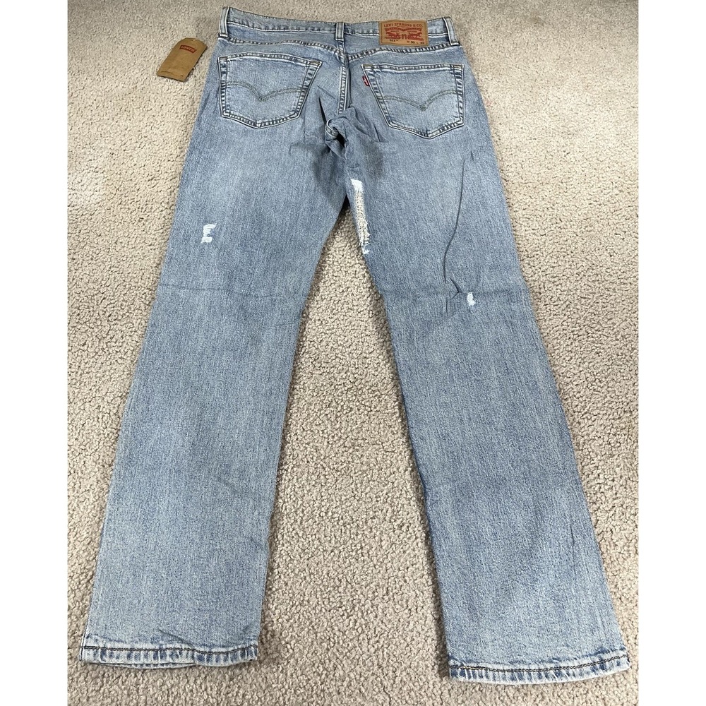 Levis 511 Slim Fit Distressed Blue Jeans Mens 30x32 True Fit 32x32 Light Wash - Picture 9 of 15